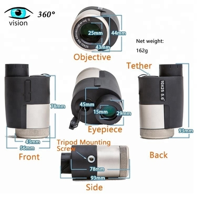 10x25手バンドが付いている小型高い発電のズームレンズのMonocular